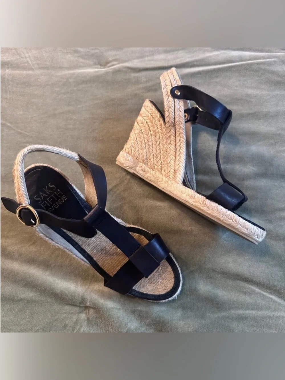 Time and Tru Black Espadrille Wedge Sandals